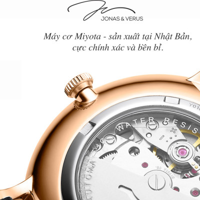 Đồng hồ đeo tay Nam hiệu JONAS & VERUS Y01563-A0.PPLLL, Máy Cơ (Automatic), Kính Sapphire chống trầy xước, Dây da Italy