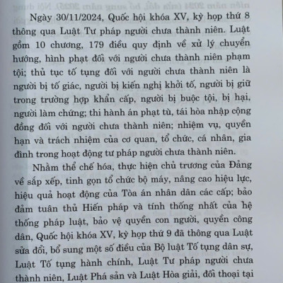 Luật Tư pháp người chưa thành niên năm 2024 (sửa đổi, bổ sung năm 2025)