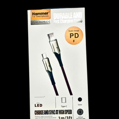 Dây sạc nhanh Ham.mer PD20W ( C15) chân cắm Type C ra Type C, dây dù chống rối, Hàng chính hãng bảo hành 1 năm