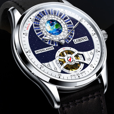 Đồng Hồ Nam LOBINNI No.16038-2 Chính Hãng Fullbox BH 24T Chịu Nước 50m Kính Chống Xước Dây Da Cao Cấp (Máy Cơ Tự Động)