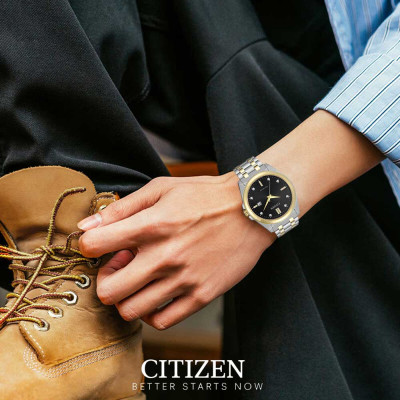 Đồng Hồ Nam Citizen Đính Kim Cương Dây Kim Loại Máy Eco-Drive BM7107-50E - Mặt Đen (Sapphire)