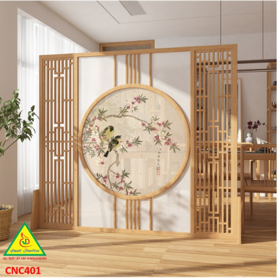 Bình phong gỗ khung tranh cắt CNC cho phòng khách, nhà bếp, nhà hàng, spa CNC401 - Nội thất lắp ráp Viendong Adv