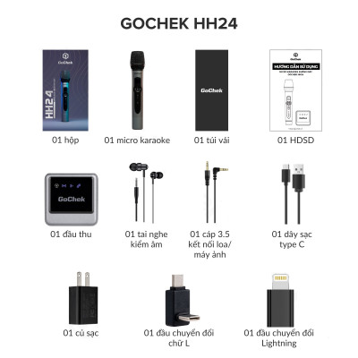 Mic hát karaoke không dây GoChek GC - HH24, Micro karaoke online/ phòng họp/ Karaoke trên ôtô, kết nối đa thiết bị và mọi loại loa - Hàng chính hãng