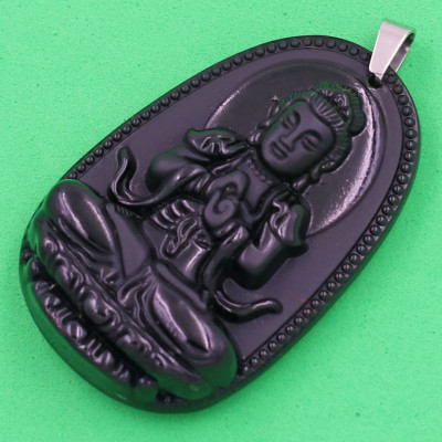 Mặt dây chuyền Như lai Đại nhật đen 3.6 cm kèm hộp nhung