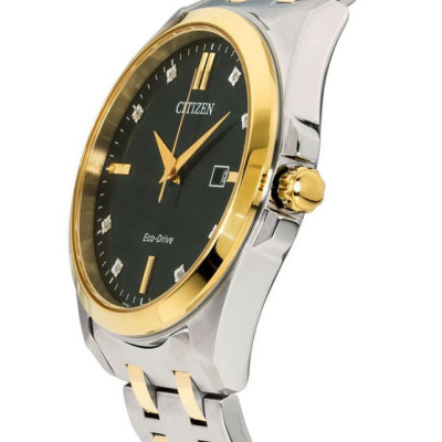 Đồng Hồ Nam Citizen Đính Kim Cương Dây Kim Loại Máy Eco-Drive BM7107-50E - Mặt Đen (Sapphire)