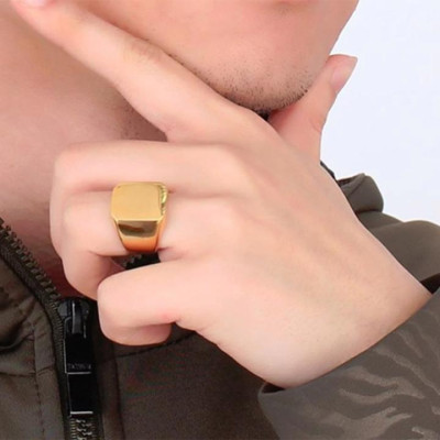 Nhẫn nam titan thời trang mặt trơn vuông to cao cấp thép không gỉ trangsucpt màu mạ vàng PTNNA24