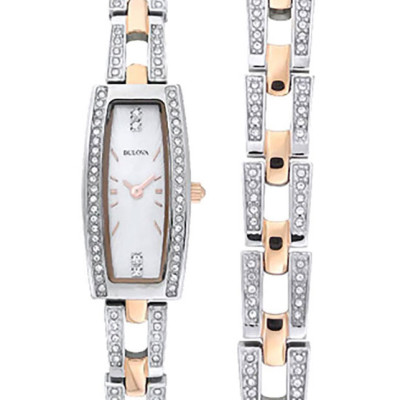 Đồng Hồ Nữ Bulova Đính Đá Swarovski Dây Thép Không Gỉ 98X110 - Mặt Xà Cừ