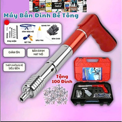 Máy Bắn Đinh Hạt Nổ Xuyên Bê Tông – Tặng 100 Đinh & Hộp Phụ Kiện, Vỏ Thép Trắng Siêu Bền