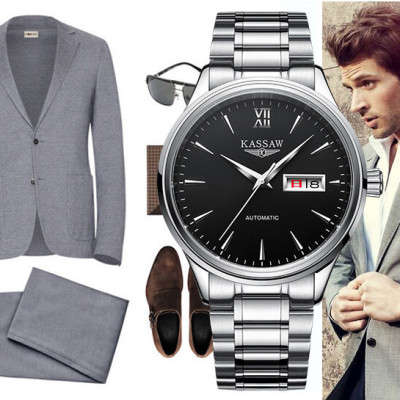 Đồng hồ nam chính hãng Kassaw K883-2 hàng mới 100% ,kính sapphire chống nước,chống xước,máy cơ (Automatic),mặt đen dây kim loại thép không gỉ 316L ,kiểu dáng đơn giản ,size mặt to 42mm