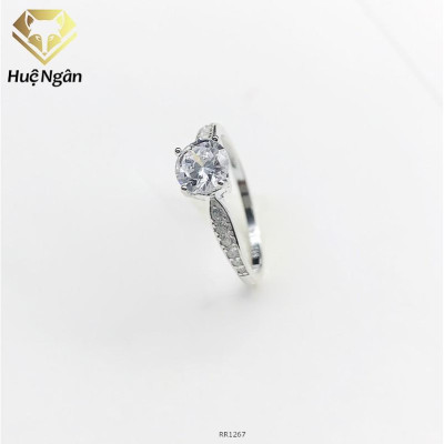 Nhẫn bạc nữ 925 Huệ Ngân - Đá chủ 4 chấu viền tim RR1267