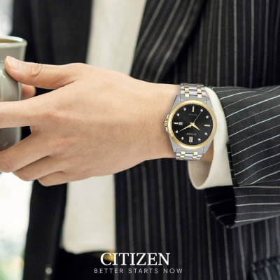 Đồng Hồ Nam Citizen Đính Kim Cương Dây Kim Loại Máy Eco-Drive BM7107-50E - Mặt Đen (Sapphire)