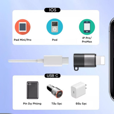 Đầu chuyển đổi Cho Micro Thu Âm Không Dây từ Type C sang Lightningg (i.phone) type c sang ios Jack Dây KHÔNG DÙNG CHO TAI NGHE - Hàng Nhập Khẩu