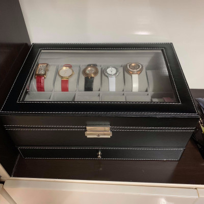 Hộp đựng đồng hồ, trang sức và mắt kính 2 tầng SAIKE SAIKE mã S222 màu đen