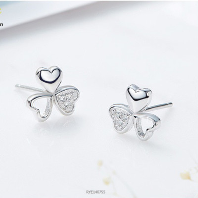 Bông tai bạc nữ trang sức bạc Ý S925 Bạc Xinh Huệ Ngân - Cỏ ba lá may mắn RYE140755
