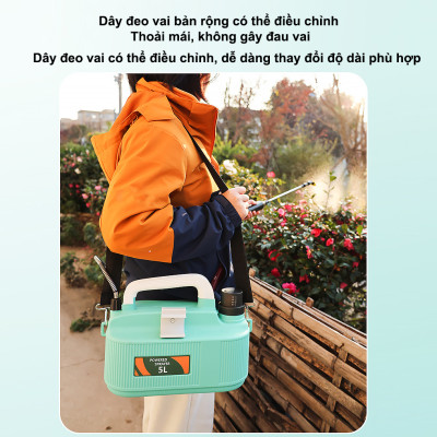 Bình Xịt Điện 5L Đeo Vai Sạc Pin Đa Năng – 3 Chế Độ Phun, Vòi Xịt Dài Tưới Cây, Vệ Sinh Sân Vườn, Chăm Sóc Vườn