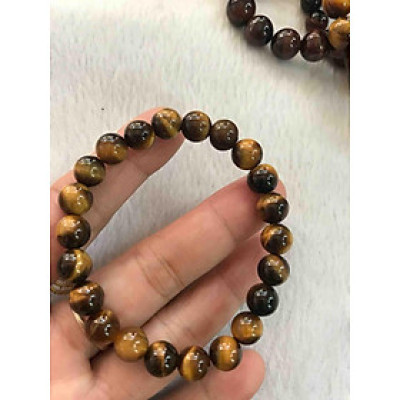 CHIẾC VÒNG TAY MAY MẮN  NỮ MỆNH THỔ KIM 8MM ĐÁ MẮT HỔ VÀNG NÂU ĐẬM