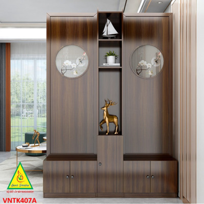 Vách ngăn phòng khách, vách ngăn tủ kệ bằng gỗ VNTK407- Nội thất lắp ráp Viendong Adv