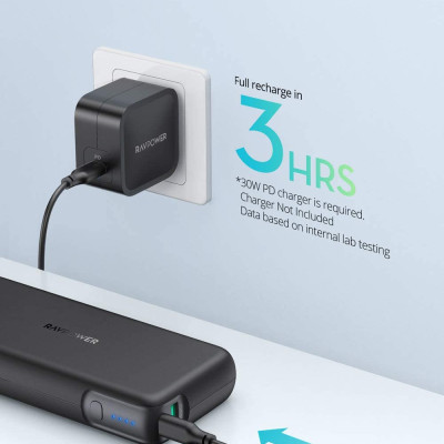 Pin Sạc Dự Phòng RAVPower 20000mAh Quick Charge 3.0 + PD 60W, In/Out Type-C, Sạc Được Macbook - RP-PB201 - Hàng Chính Hãng