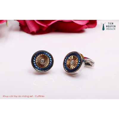 Khuy Cài tay áo Măng Set cao cấp đính đá - cufflinks , tặng kèm hộp