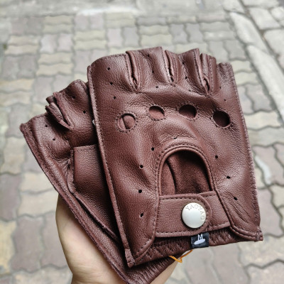 Găng tay nam hở ngón cao cấp BHYST03 Bao da phượt. Da cừu nguyên tấm, Thoải mái lái xe, thật tay