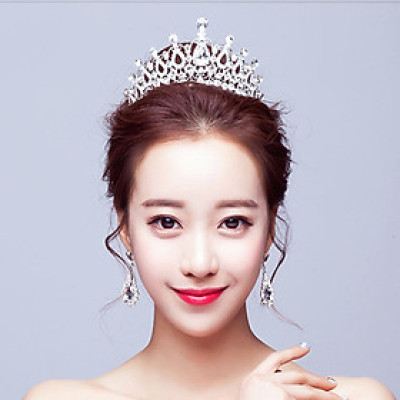Vương miện đính đá mắt ngọc phụ kiện cưới sang trọng