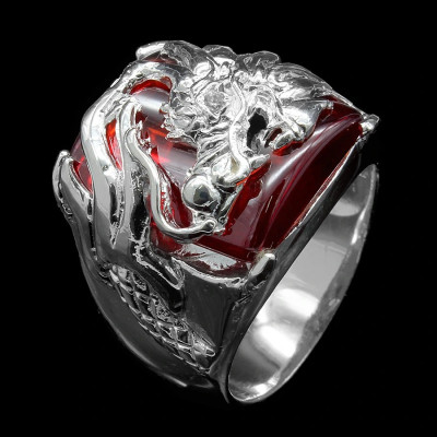 Nhẫn Nam Bạc Hiểu Minh NA361 - Rồng Ôm Ngọc Đỏ - Bảo Hành Vĩnh Viễn ( Hàng Chính Hãng )