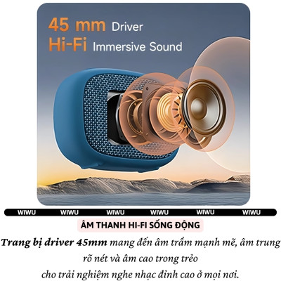 Loa di động thể thao magnetic bluetooth V5.4 kết nối không dây 10m, bass mạnh, chống nước IPx6 hiệu WIWU GO FUN - kết nối 2 loa TWS 1 chạm, sử dụng 21h liên tục cho iPhone iPad Oppo huawei Vivo - Hàng nhập khẩu