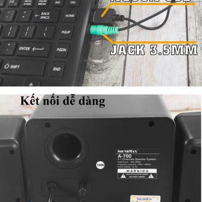Bộ loa di động 2.1 kết nối AUX / Bluetooth nguồn USB SOUNDMAX A-700 - Hàng chính hãng