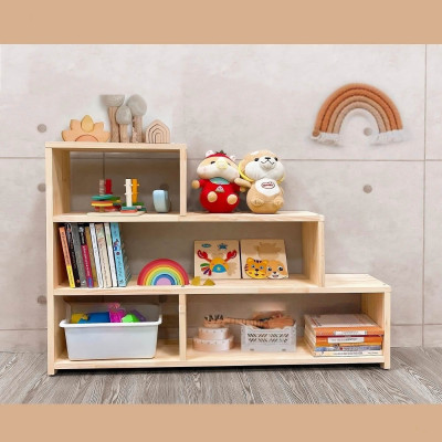 Kệ Tủ Sách Kệ Đựng Đồ Chơi Bậc Thang Montessori Bằng Gỗ Tự Nhiên Trang Trí Phòng Cho Bé, Nội Thất Mầm Non