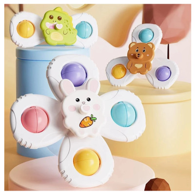 Set 3 Con Quay Spinner Dán Tường Hít Chân Có Thể Xếp Chồng Màu Sắc Tươi Sáng Hình Ngộ Nghĩnh Cho Bé