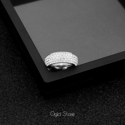 Nhẫn nam nữ thép không gỉ thời trang, Nhẫn nam họa tiết đính đá lấp lánh phong cách thanh lịch