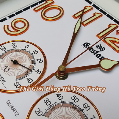 Đồng Hồ Treo Tường EASTAR Cao Cấp Có DẠ QUANG Và NHIỆT ẨM KẾ CƠ (Không Dùng Pin) - Máy Kim Trôi - SỐ NỔI 3D - Hình Vuông Mặt Trắng - Tặng Pin Maxell