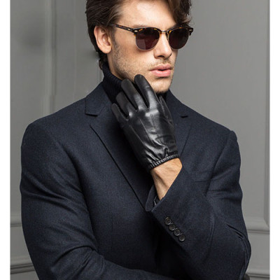 Bao tay da lót lông BHY8805 Găng tay nam da cừu bó chun, ộm tay, thật tay, giữ ấm tốt