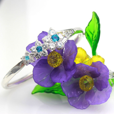 Lắc Tay Nữ Bạc Hiểu Minh305 dạng kiềng đá xanh da trời