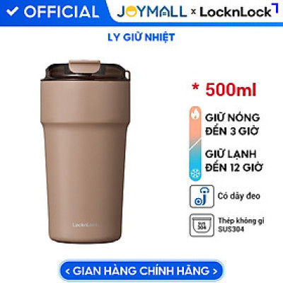 Ly giữ nhiệt 500ml LocknLock màu nâu LHC4357CHO Metro Cafe Tumbler, Hàng chính hãng, Thép 304 không gỉ, có dây đeo tay - JoyMall