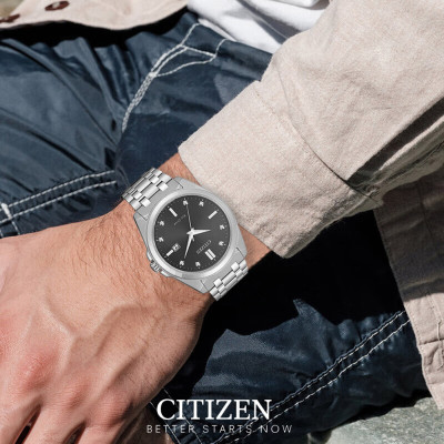 Đồng Hồ Nam Citizen Eco-Drive Đính Kim Cương Dây Thép Không Gỉ BM7100-59H - Mặt Xám (Sapphire)