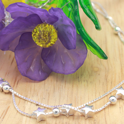 Lắc Chân Nữ Bạc Ý Bạc Hiểu Minh LC134 Dây Kép Ngôi Sao