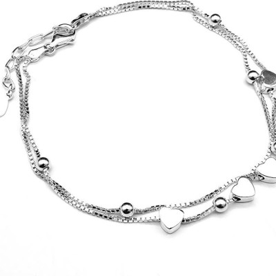 Lắc Tay Nữ Bạc Hiểu Minh LTU243 trái tim kép