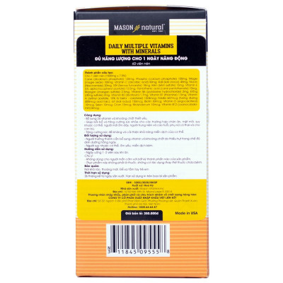 Viên Uống Hỗ Trợ Sức Khoẻ MASON NATURAL Daily Multiple Vitamins Whith Minerals 60 Viên