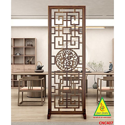 Vách ngăn phòng khách, vách ngăn tủ kệ bằng gỗ CNC407- Nội thất lắp ráp Viendong adv