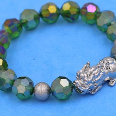 Chuỗi tay Pha Lê Xanh Đa Sắc cắt giác 10 ly Mix Tỳ Hưu inox 2 Bi VFLGXTHTRHB10 - Chuỗi tay thời trang phong thủy