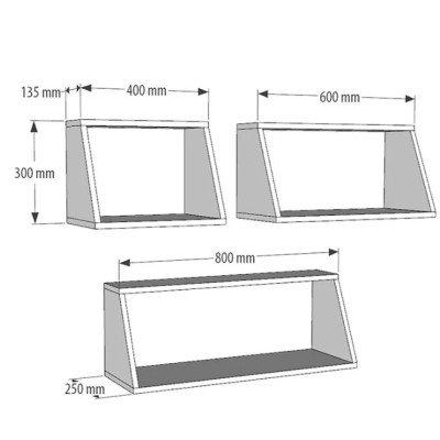 Kệ Gỗ Trang Trí Treo Tường Hình Thang Tundo CTKT509 KT 40/60/80x25x30cm
