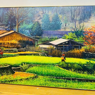 (ẢNH CHỤP THẬT) Tranh treo tường cảnh núi rừng tây bắc trang trí phòng khách,nhà hàng, khách sạn kèm đinh treo