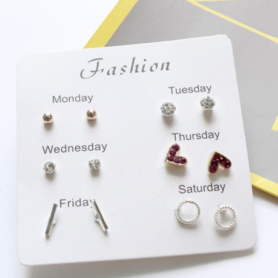 Set 6 bông tai ONE WEEK mini thời trang nữ RA002