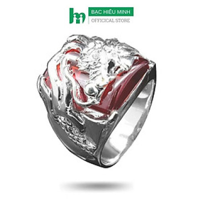 Nhẫn Nam Bạc Hiểu Minh NA361 - Rồng Ôm Ngọc Đỏ - Bảo Hành Vĩnh Viễn ( Hàng Chính Hãng )