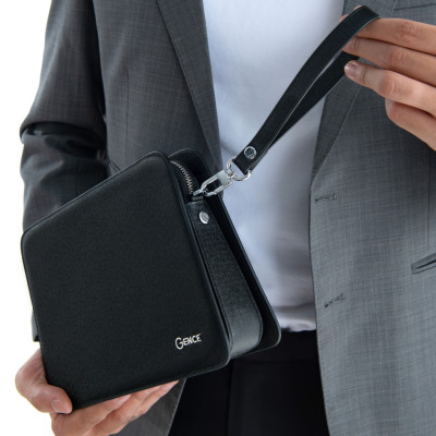 Ví Da Cầm Tay Clutch Nam Hàng Hiệu GENCE CK14 Da Bò Khóa Số Cao Cấp Màu Đen