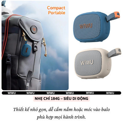 Loa di động thể thao magnetic bluetooth V5.4 kết nối không dây 10m, bass mạnh, chống nước IPx6 hiệu WIWU GO FUN - kết nối 2 loa TWS 1 chạm, sử dụng 21h liên tục cho iPhone iPad Oppo huawei Vivo - Hàng nhập khẩu