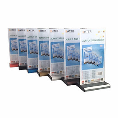 Kệ menu nhà hàng, Standee mica để bàn, Bảng quét mã QR Code, Kệ mica 2 mặt Enter E32 100x210mm đế nhôm 1/3 A4