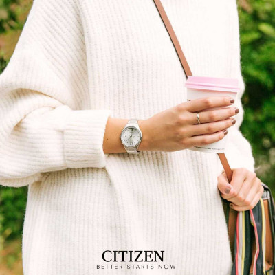 Đồng Hồ Nữ Citizen Đính Đá Swarovski Dây Thép Không Gỉ FE6100-59A - Mặt Trắng