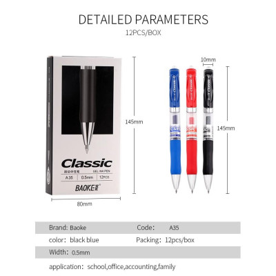 Bút bi bấm  đầu 3 màu -12 cây /hộp bút gel BAOKE/B35